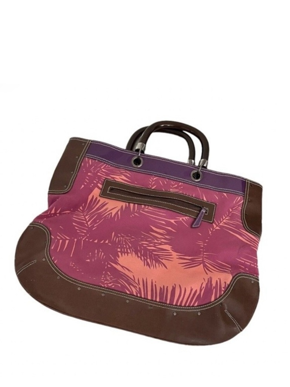 PROENZA SCHOULER Tote Large Canvas Faux Patent & Leather Multi Pocket Palm Print